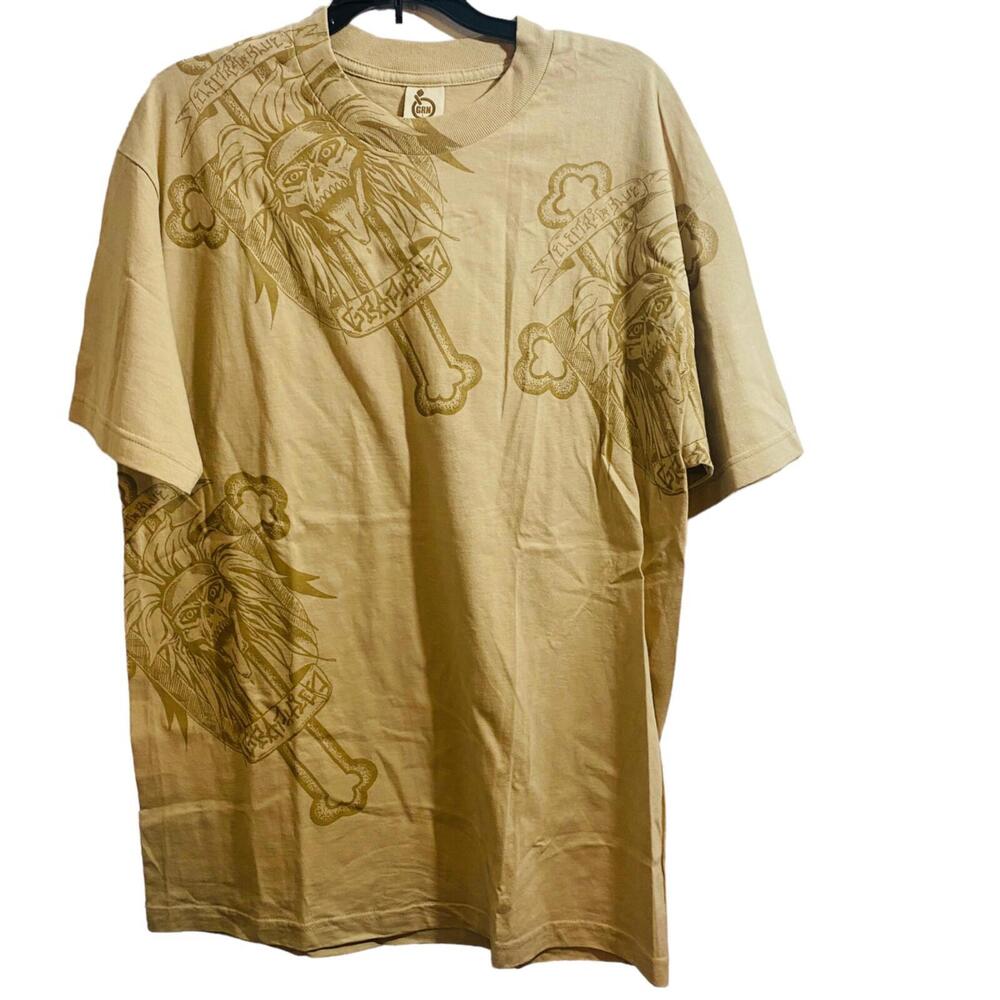 GREEN Apple Tree T Shirt Men's Size Large Beige Short Sleeve Crewneck Vintage